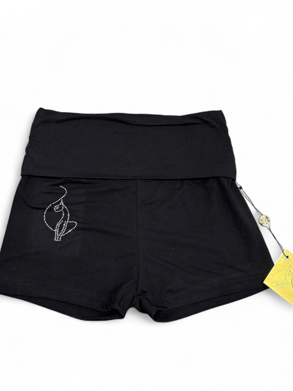 Baby Phat Black Fold-Over Waist Bike Shorts with Rhinestone Detail